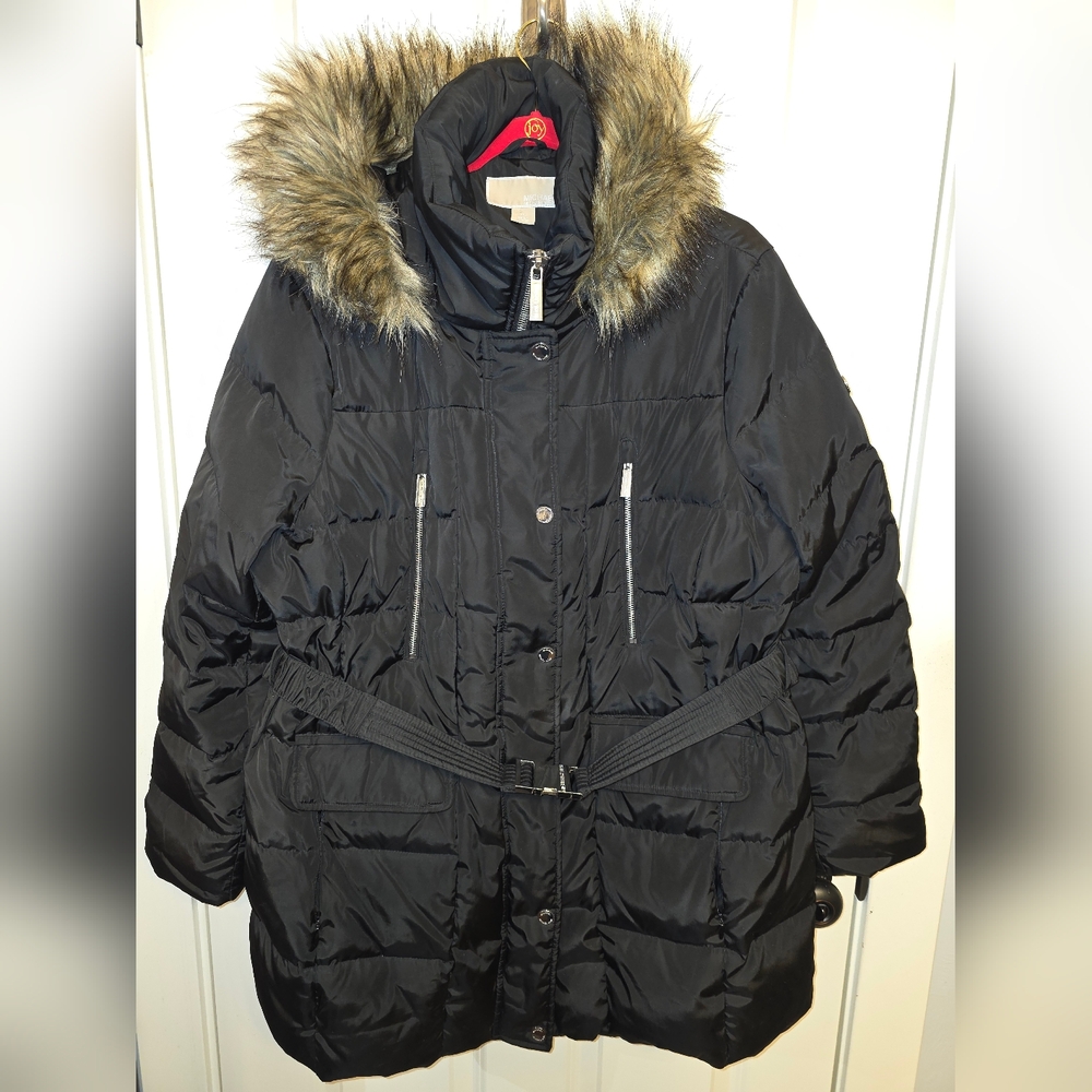 Micheal Kors Women's Black Faux Fur-Trimmed Puffer Jacket